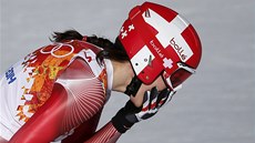PEKVAPENÁ A ASTNÁ. Dominique Gisinová po dokonení olympijského sjezdu.  