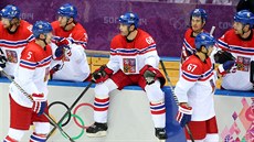 Jaromír Jágr (uprosted) pi hokejovém utkání s Lotyskem. (14. února 2014)