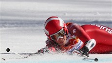 PÁD. výcarská lyaka Dominique Gisinová náronou tra superobího slalomu...