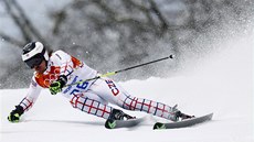 ÚTOK NA MEDAILI. Ondej Bank v obím slalomu na olympijských hrách v Soi. 