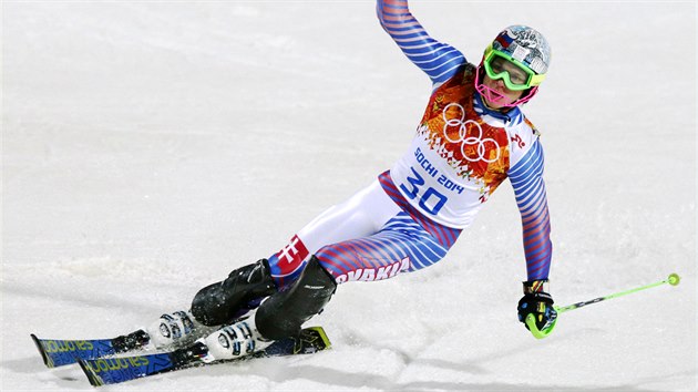 Slovensk lya Adam ampa v cli druhho kola olympijskho slalomu. (22. nora 2014)