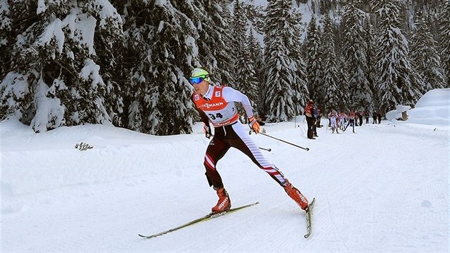 Rakouský bec na lyích Johannes Dürr bhem Tour de Ski 2014.