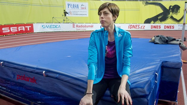 Chorvatsk vkaka Blanka Vlaiov v prask O2 aren ped mezinrodnm atletickm mtinkem Praha Indoor 2014.
