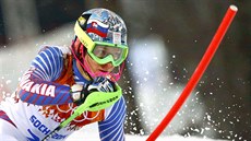 Slovenský lya Adam ampa v druhém kole olympijského slalomu. (22. února 2014)