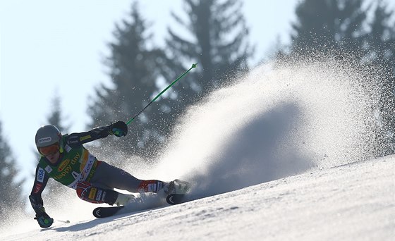 Ted Ligety v obím slalomu v Kranjské Goe. 