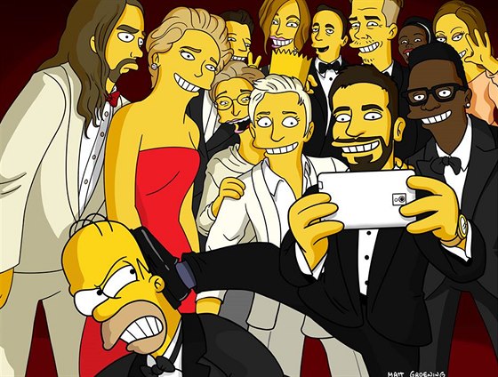 Autor seriálu Simpsonovi Matt Groening a jeho verze selfie fotky z Oscar 2014