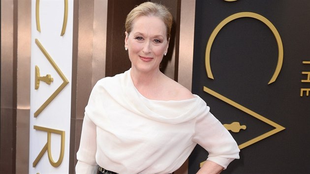 Hereka Meryl Streepov v erno-bl hedvbn kreaci od Albera Elbaze z mdnho domu Lanvin.