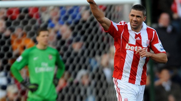 Bek Stoke City Jonathan Walters slav trefu, kter poslala jeho tm do veden nad Arsenalem.