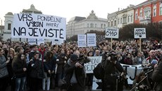 Proti zániku souasného inoherního studia protestovala ped ústeckým...