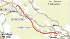 Trasa nové silnice z Jablonce nad Nisou do Liberce. Trasa nové silnice z Jablonce nad Nisou do Liberce.