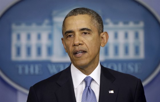 Barack Obama pi tiskové konferenci, bhem které oznámil uvalení sankcí (17....
