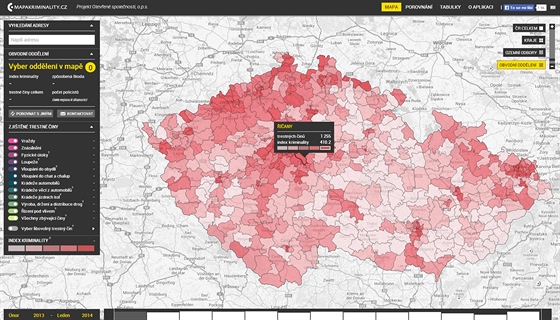 Mapa kriminality je píkladem vizuáln atraktivního zobrazení státem shromádných dat