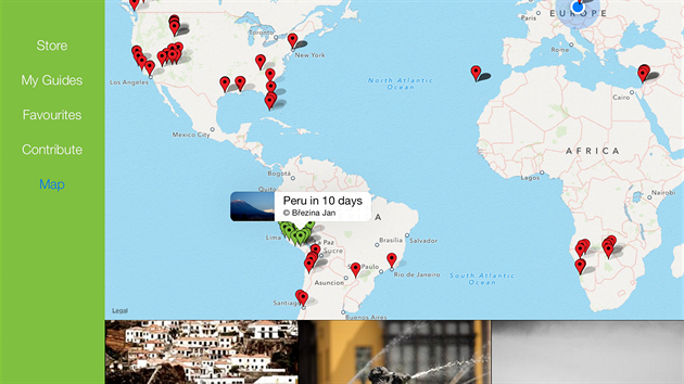 Aplikace Fripito, zkladn mapa s fototrasami.