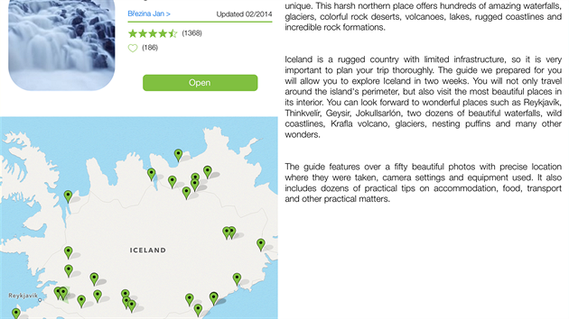 Aplikace Fripito - ukzka cestopisu po Islandu