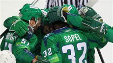Hokejisté ze Salavatu Julajev Ufa slaví gól Hokejisté ze Salavatu Julajev Ufa slaví gól