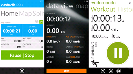 Mobiln aplikace, jedna vedle druh. Zleva Runtastic, Sports Tracker,