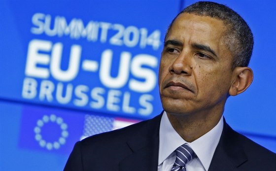 Americký prezident Barack Obama na tiskové konferenci po evropsko-americkém...