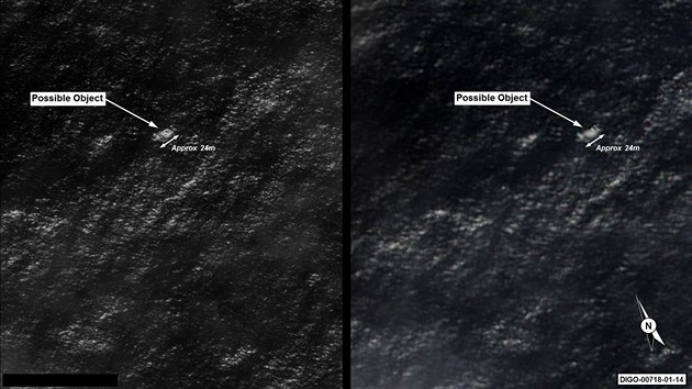 Satelitn snmky objekt, kter by mohly bt troskami zmizelho letu MH370 (20. bezna 2014)