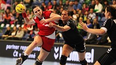 Česká házenkářka Iveta Luzumová v utkání proti Černé Hoře. Česká házenkářka Iveta Luzumová v utkání proti Černé Hoře.