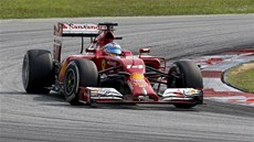 OSAMLÝ JEZDEC. Fernando Alonso z Ferrari na trati Velké ceny Malajsie.