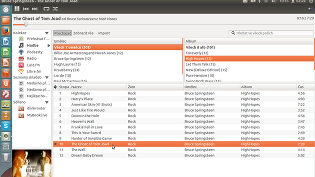 Hudebn pehrva Rhythmbox m jednoduch a pehledn rozhran.