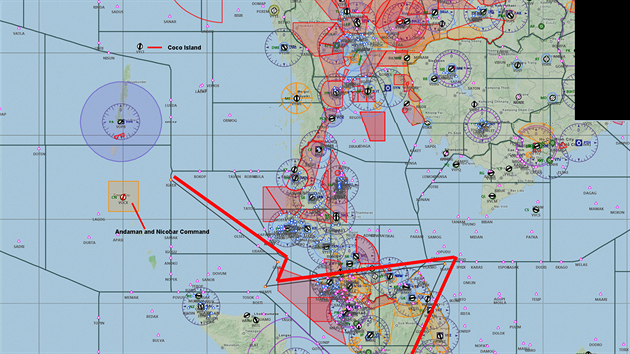 Pravdpodobn trasa ztracenho Boeingu 777 malajsijskch aerolini