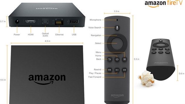 Nov set-top box Amazon Fire TV i s dlkovm ovladaem, kter se pipoj ped Bluetooth.