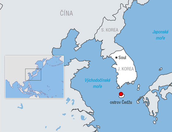MAPA: Ostrov edu, kde se potopil jihokorejsk trajekt je vzdlen asi 100