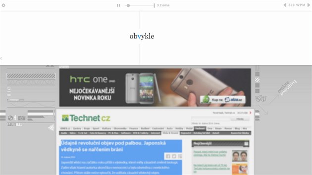 Bookmarklet Squirt.io b pmo v prohlei a skoro z jakkoli strnky si vyzobe text, kter pak prezentuje ve stylu "spritzovho" rychloten. Pokud text vybere patn, lze ho tak vybrat manuln a pot teprve tlatko bookmarkletu stisknout, co jsme udlali zde.