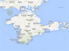 Poloostrov Krym na eské verzi Googlu. Peruovaná hranice znaí sporné území.