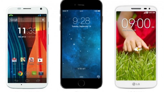 Moto X , iPhone 6 a LG G2 mini (srovnn rozmr)