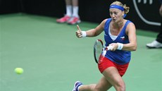 STÍHÁM. Petra Kvitová v semifinále Fed Cupu v souboji proti Italkám. 