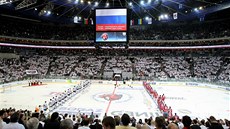 Praská O2 arena ped finále KHL mezi Lvem a Magnitogorskem.