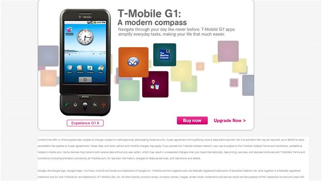 T-Mobile G1 je stále inzerován na webu amerického T-Mobile