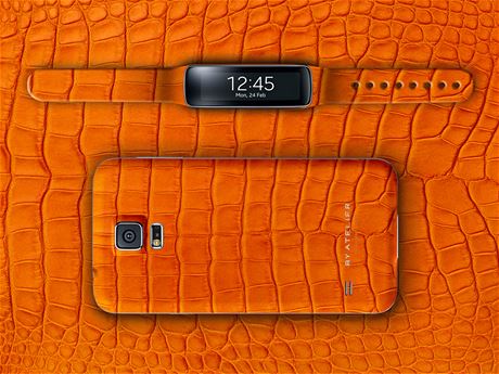 Samsung Galaxy S5 a Gear Fit ve verzi Orange Genuine Alligator od studia By