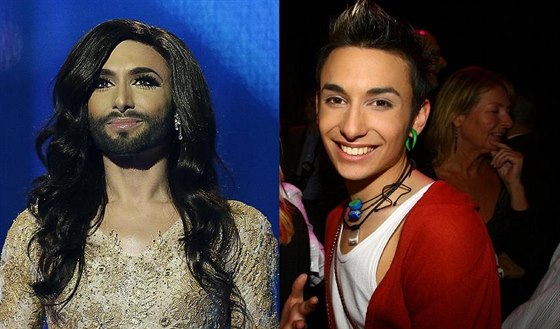 Conchita Wurst alias Thomas Neuwirth v roce 2014 a 2007