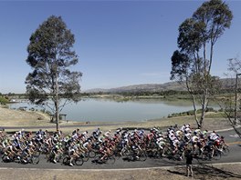 Cyklist bhem nejt잚 etapy zvodu Kolem Kalifornie. 