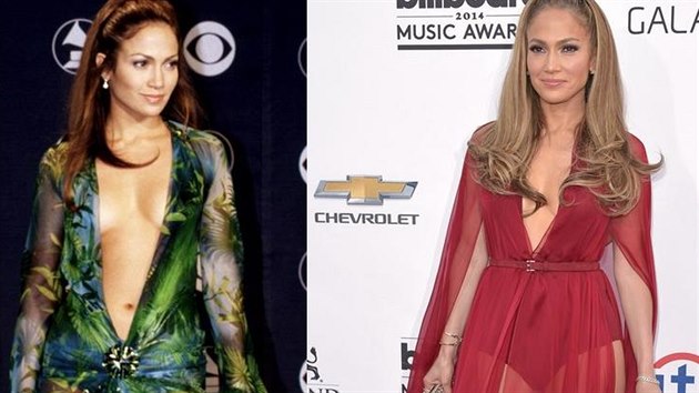 Jennifer Lopezov v roce 2000 a v roce 2014