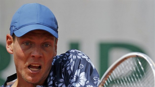 Tomá Berdych bhem prvního kola na Roland Garros.