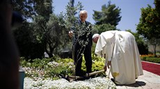 V zahrad prezidentského paláce v Jeruzalém zasadil pape spolen s imonem...