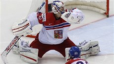 HRDINA. eský branká Alexander Salák pedvedl ve tvrtfinále hokejového MS...
