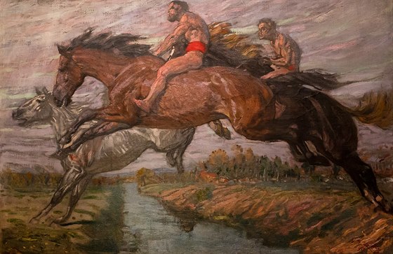 Na výstav v Opon jsou k vidní Jezdci peskakující potok od Frantika Kupky.