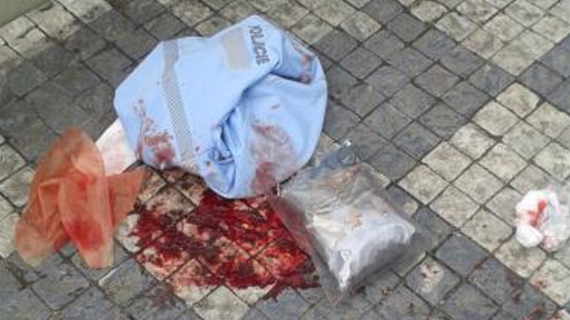 Triko, kterm policista zrannmu turistovi zastavil krvcen z hlavy (28.5.2014)