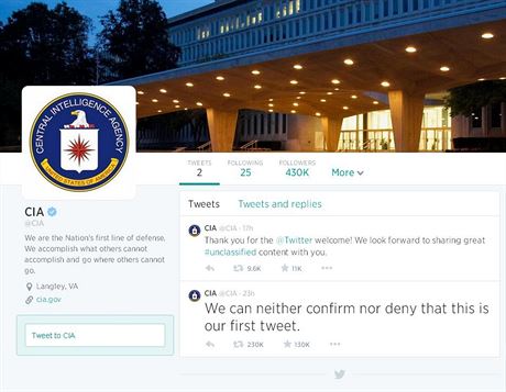 Americká tajná sluba CIA zaloila svj vlastní profil na Twitteru. (6. ervna...