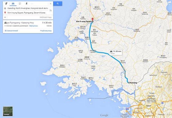 164 kilometr dlouhá cesta z Pchongajgu do Kesongu podle Googlu zabere hodinu a...