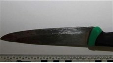 Kuchyňský nůž, jímž se muž pokusil zavraždit svou manželku. Kuchyňský nůž, jímž se muž pokusil zavraždit svou manželku.