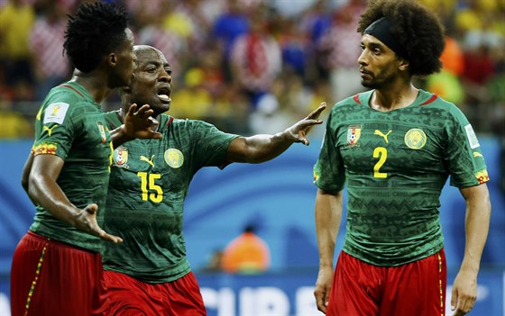 CO BLÁZNÍTE? Kamerunci Benjamin Moukandjo (vlevo) a Benoit Assou-Ekotto...