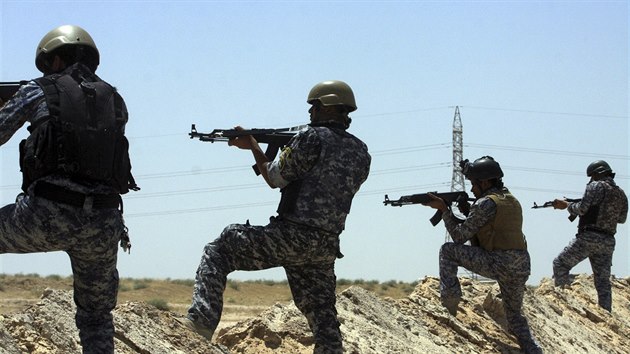 Irt vojci hldkuj na hranicch provinci Karbala a Anbar (16. ervna 2014).