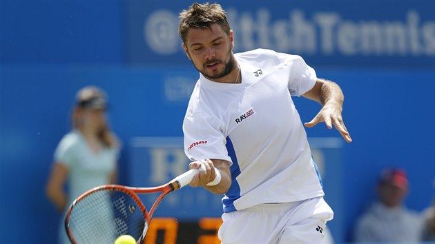 Stan Wawrinka v semifinle turnaje v Londn proti Grigoru Dimitrovovi