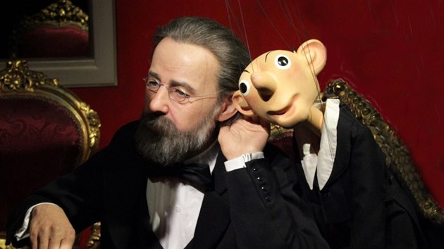 Spejbl a voskov figurna Bedicha Smetany v Muse Grvin Praha
